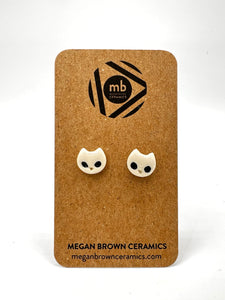 White Cat Stud Earrings