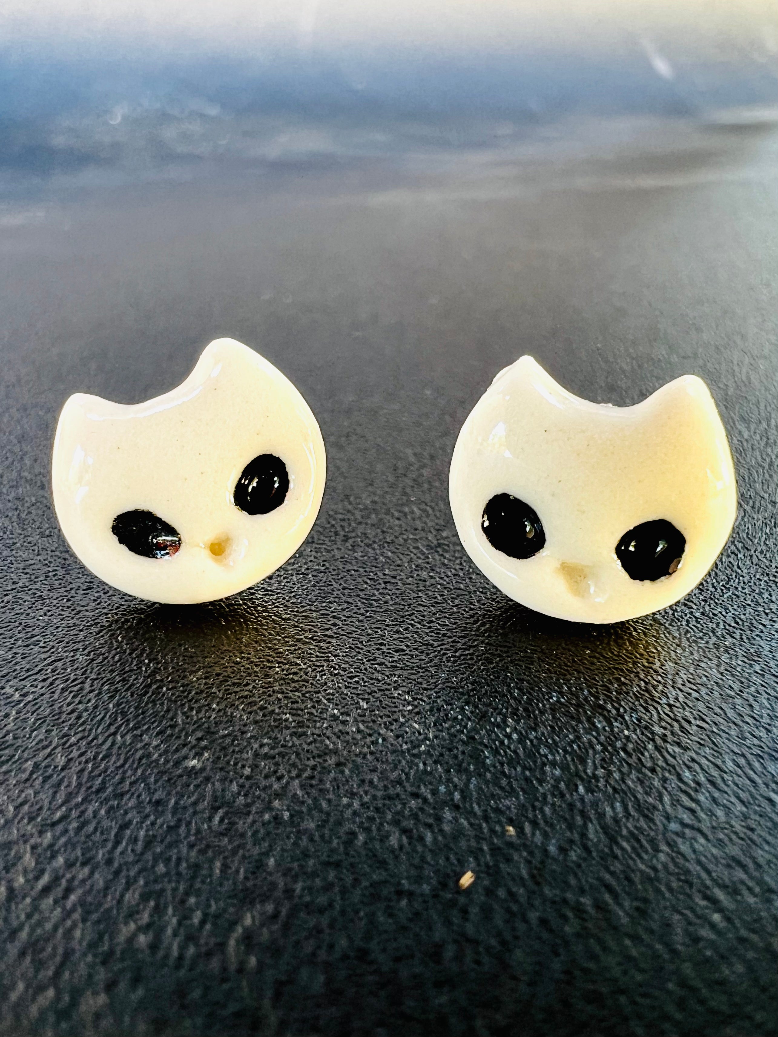 White Cat Stud Earrings