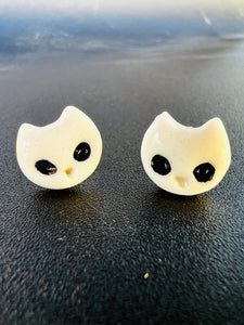 White Cat Stud Earrings