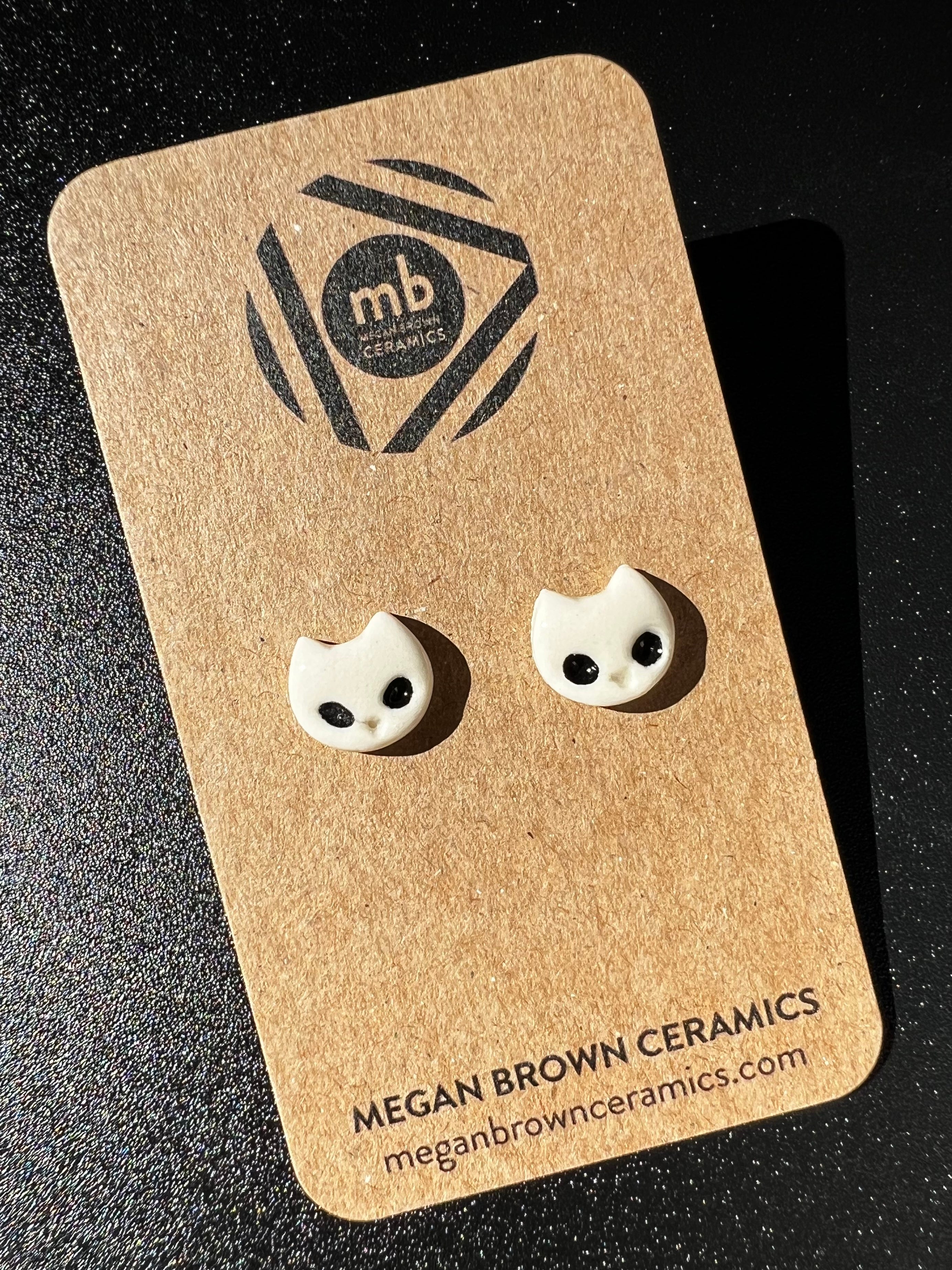 White Cat Stud Earrings